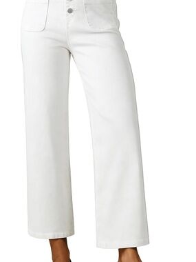 Sidefeel White Wide Leg Crop Jeans High Waisted Button Fly Sz 12